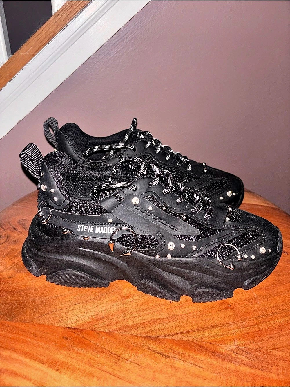 Steve Madden Possession Piercing Chunky Sneaker Black US 6 Women’s